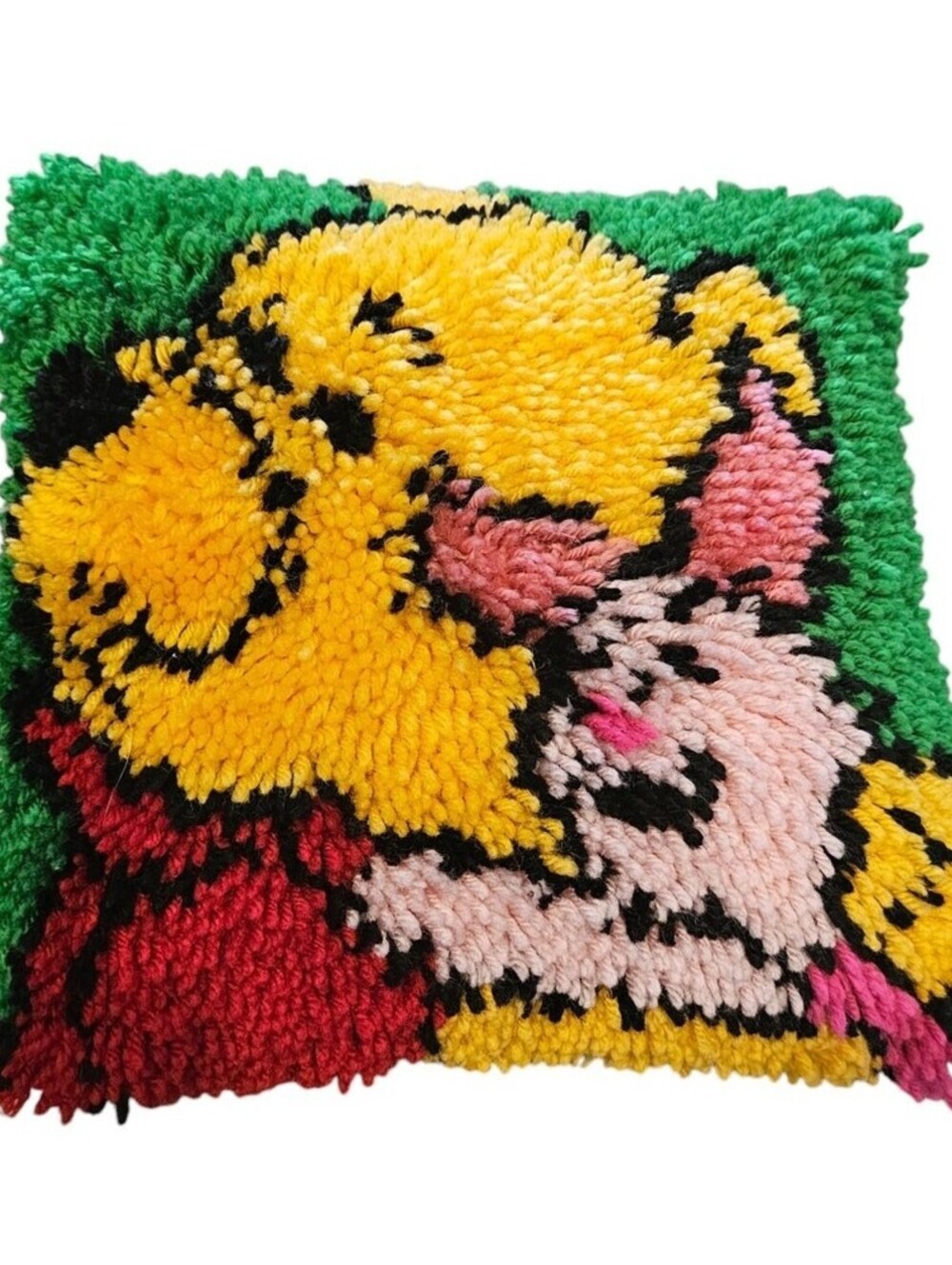Vintage Winnie the Pooh and Piglet hooked rug pillow whimsical handmade